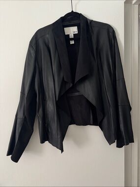 Bar III Black Draped Open-Front Leather Jacket